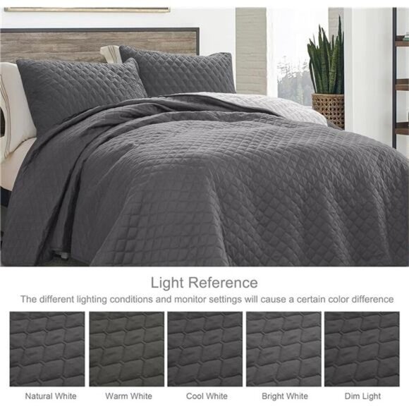 Ultrasonic Reversible King Size Quilt Bedding Set with Pillow Shams, Lightweight - Picture 3 of 7